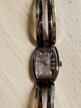 Fossil Women's Brown and Gold Bracelet Watch with Tonneau Dial